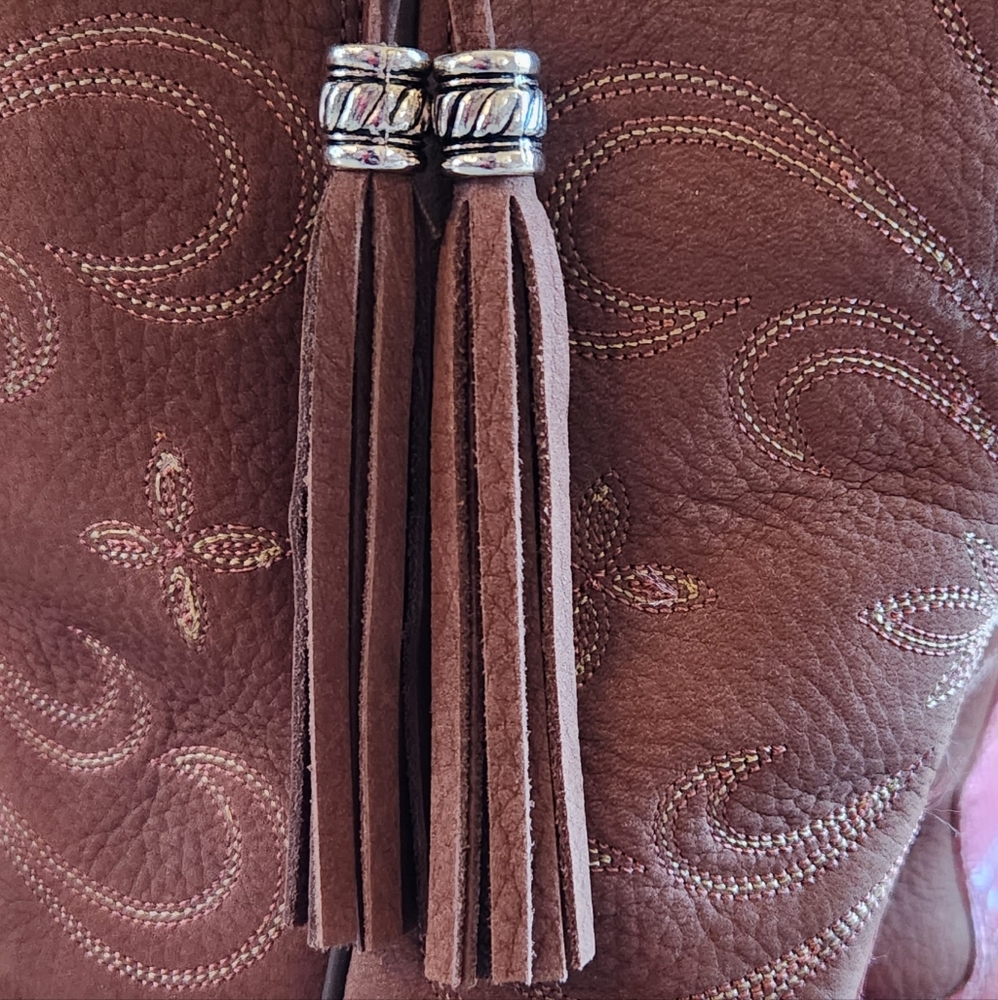 ARIAT Heritage Snip Snub Nose Brown Pink Croc Fringe Tassle Leather Boots 8.5 B - Picture 16 of 16